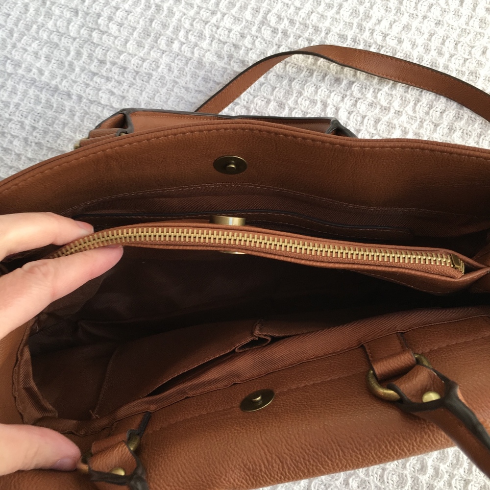 Merona Cognac Crossbody Satchel Handbag - Picture 5 of 7